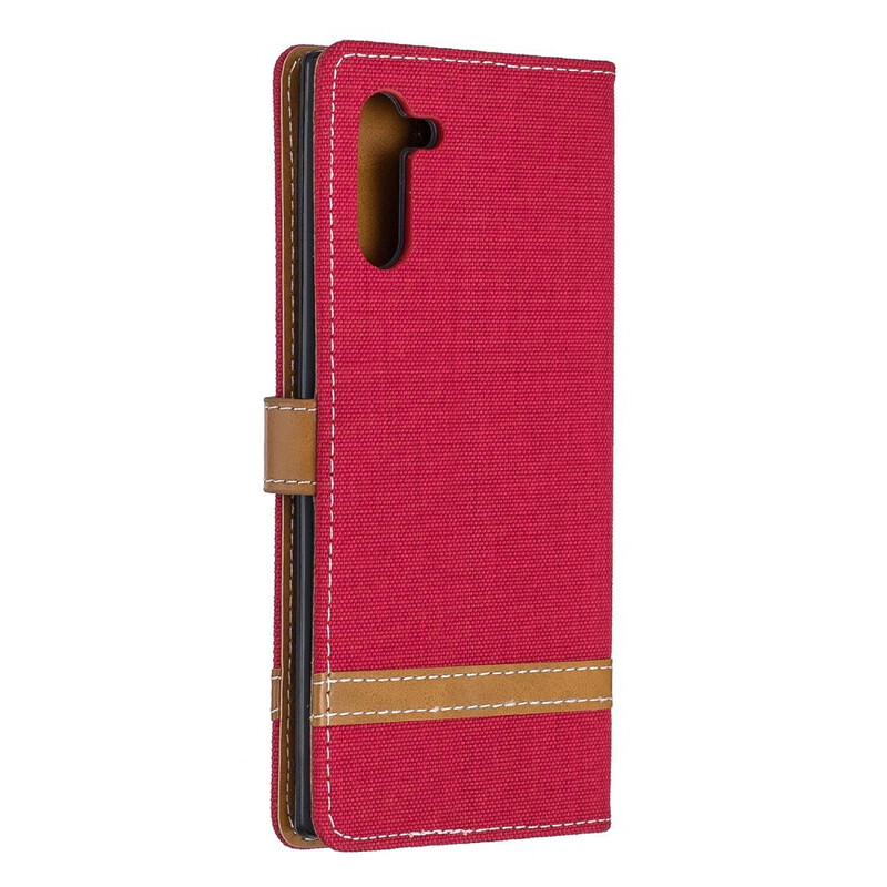 Housse Samsung Galaxy Note 10 Tissu et Effet Cuir à Lanière Housse Samsung Galaxy Note 10 Tissu et Effet Cuir à Lanière