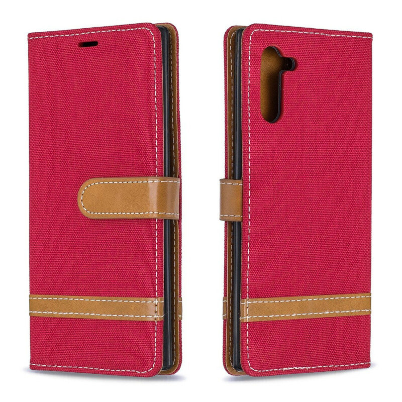 Housse Samsung Galaxy Note 10 Tissu et Effet Cuir à Lanière Housse Samsung Galaxy Note 10 Tissu et Effet Cuir à Lanière