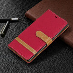 Housse Samsung Galaxy Note 10 Tissu et Effet Cuir à Lanière Housse Samsung Galaxy Note 10 Tissu et Effet Cuir à Lanière