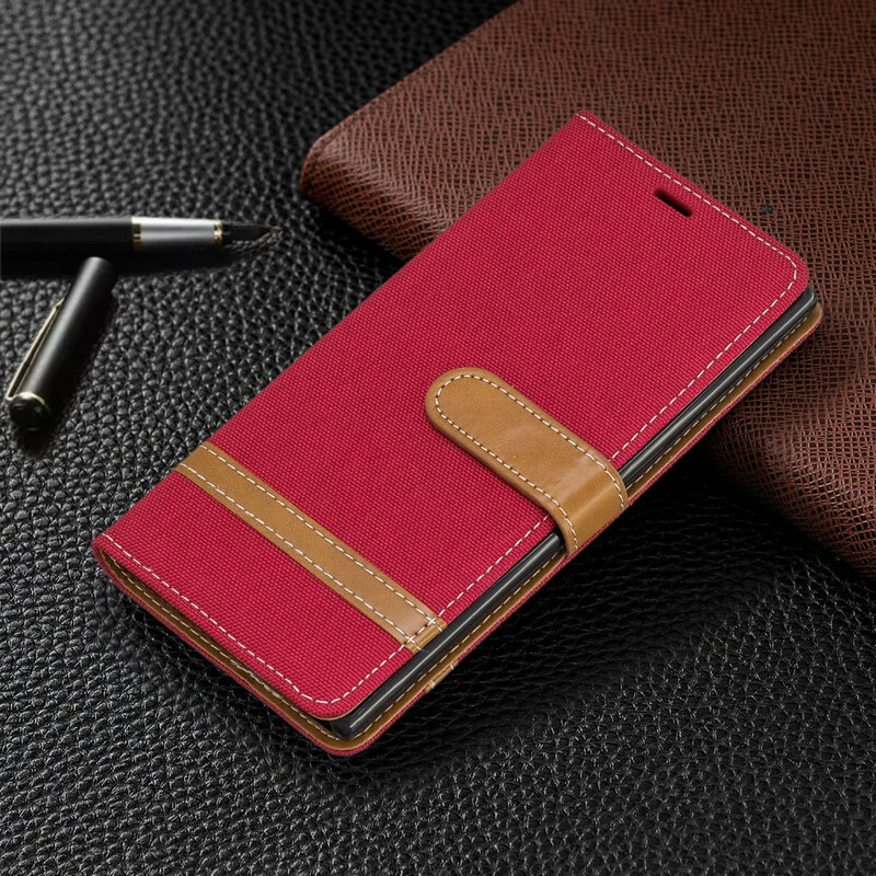 Housse Samsung Galaxy Note 10 Tissu et Effet Cuir à Lanière Housse Samsung Galaxy Note 10 Tissu et Effet Cuir à Lanière