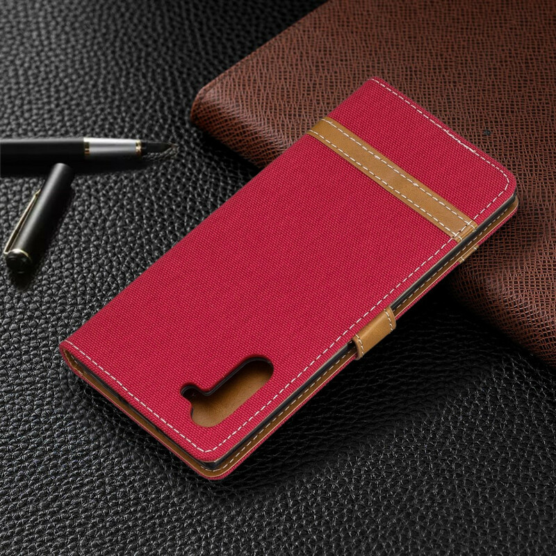 Housse Samsung Galaxy Note 10 Tissu et Effet Cuir à Lanière Housse Samsung Galaxy Note 10 Tissu et Effet Cuir à Lanière