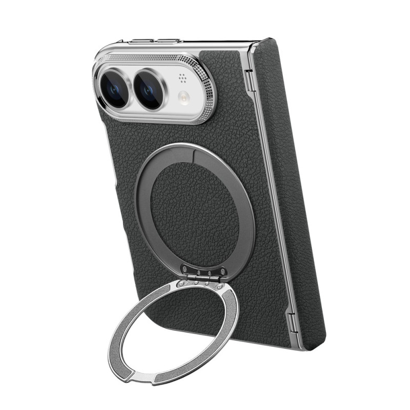 Coque iPhone Duo Magnétique Litchi avec Anneau Support