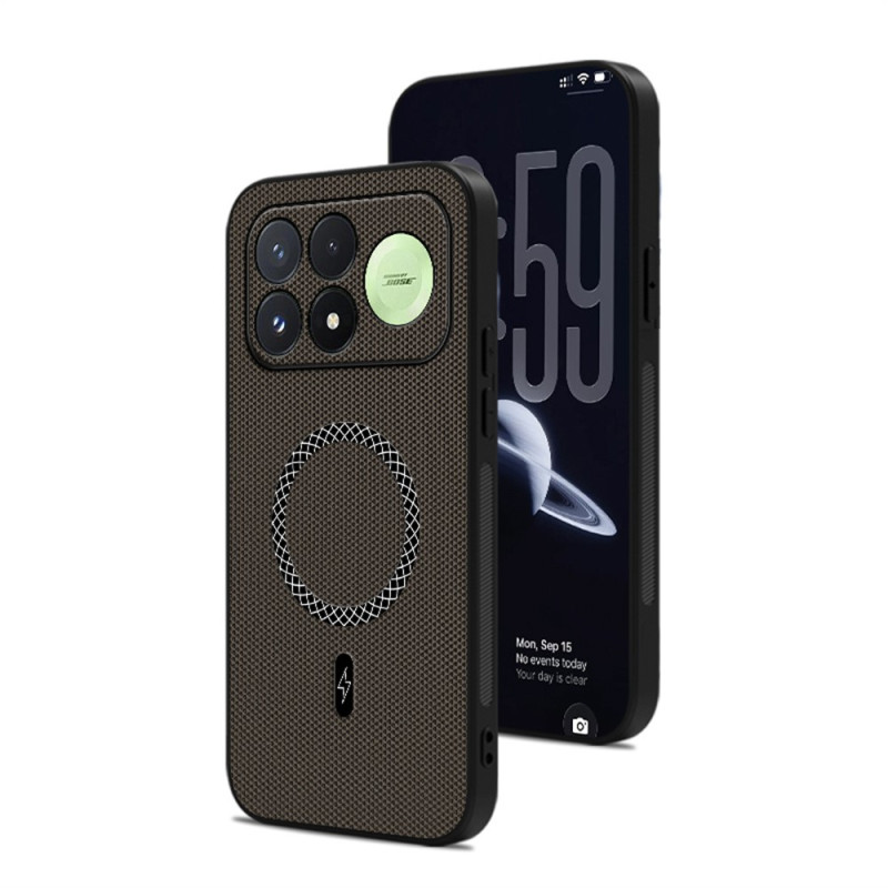 Coque Poco F9 Pro Fine Texture Triangle avec Plaque Métallique