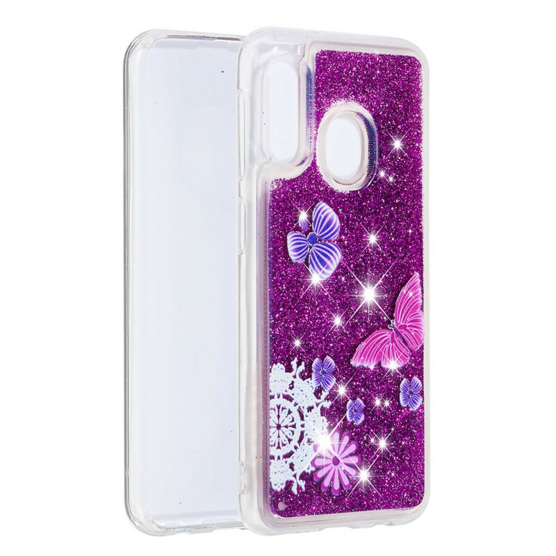 Coque Samsung Galaxy A20e Papillons Violets Paillettes Coque Samsung Galaxy A20e Papillons Violets Paillettes