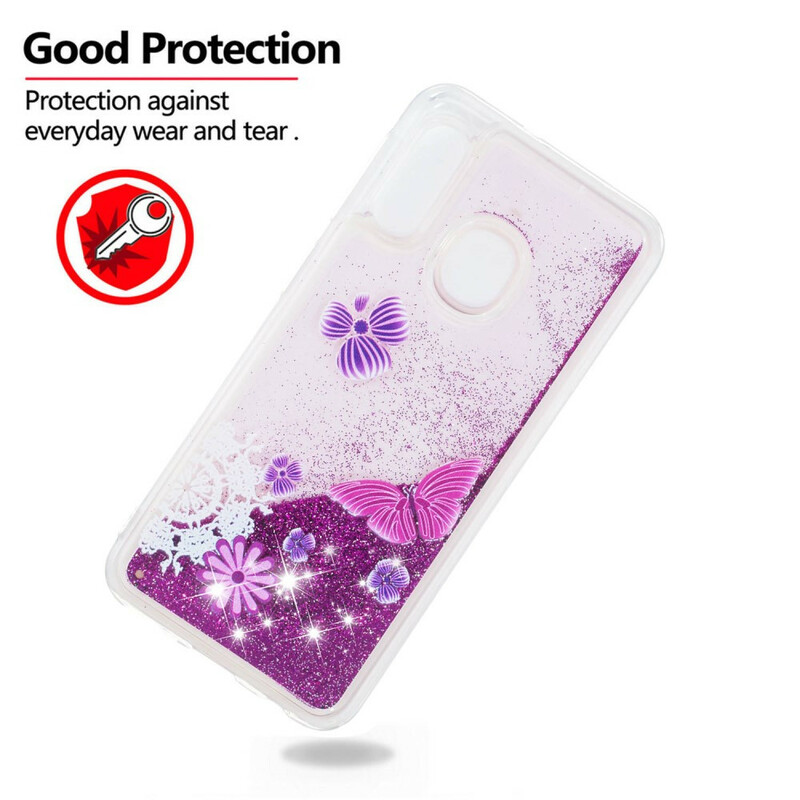 Coque Samsung Galaxy A20e Papillons Violets Paillettes Coque Samsung Galaxy A20e Papillons Violets Paillettes