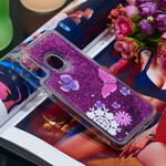 Coque Samsung Galaxy A20e Papillons Violets Paillettes