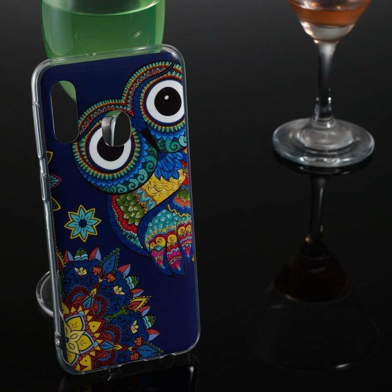 Coque Samsung Galaxy A20e Hibou Mandala Fluorescente