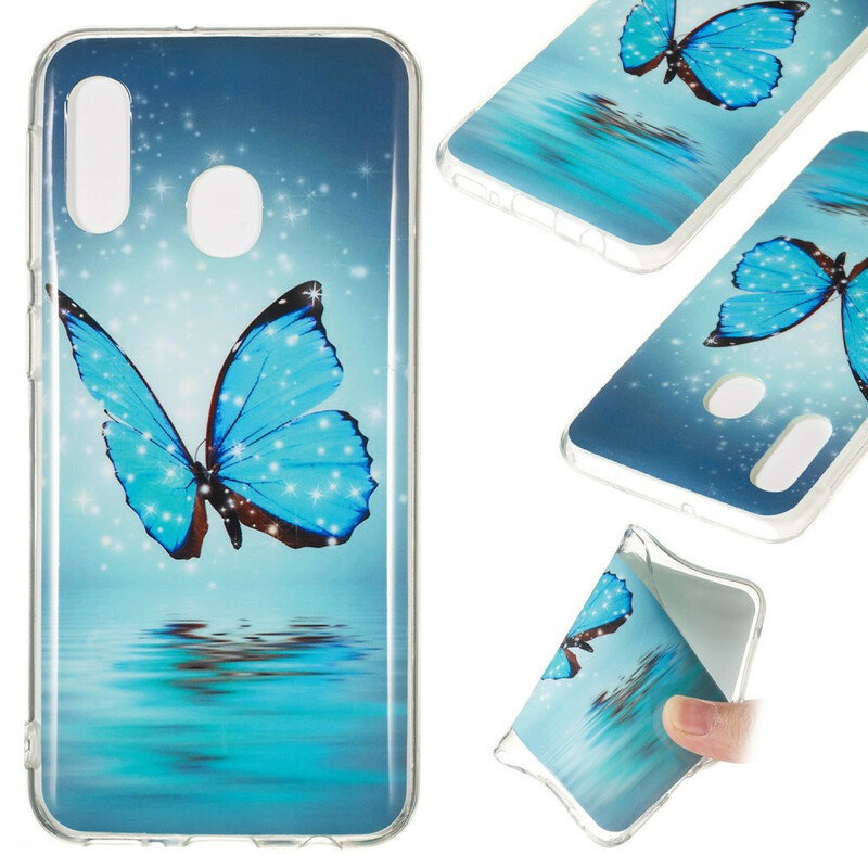 Coque Samsung Galaxy A20e Papillon Bleu Fluorescente Coque Samsung Galaxy A20e Papillon Bleu Fluorescente