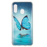 Coque Samsung Galaxy A20e Papillon Bleu Fluorescente