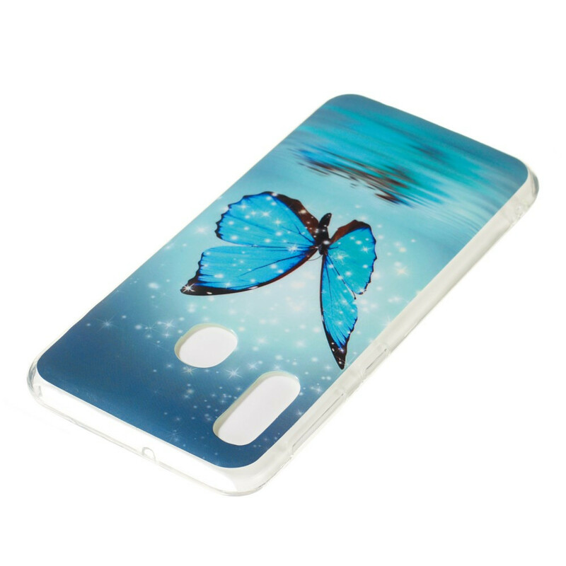 Coque Samsung Galaxy A20e Papillon Bleu Fluorescente