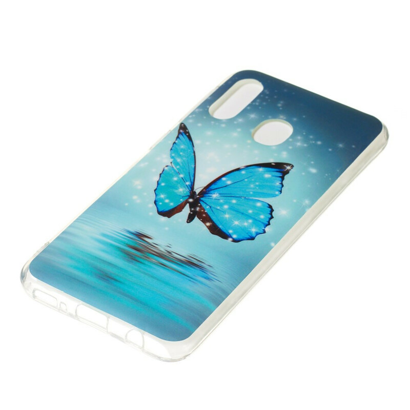 Coque Samsung Galaxy A20e Papillon Bleu Fluorescente