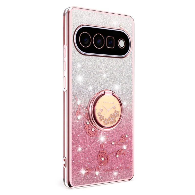 Coque Google Pixel 11 Fleurs et Strass Anneau-Support KADEM