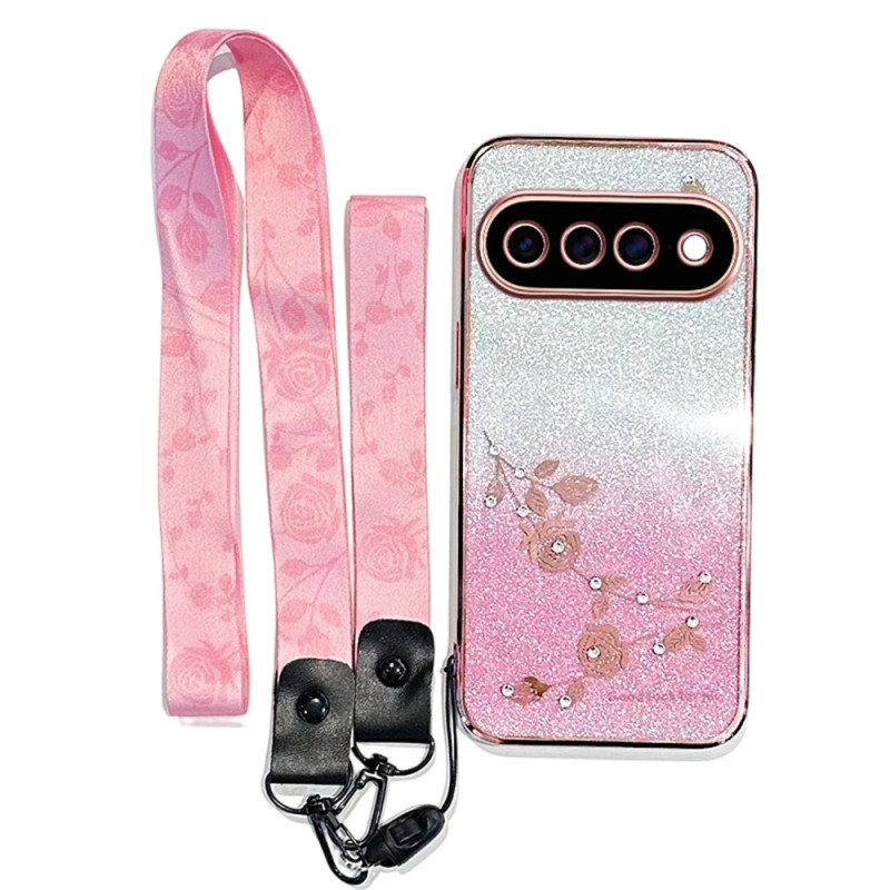 Coque Google Pixel 11 Pro Fleurs et Srass avec Lanière KADEM