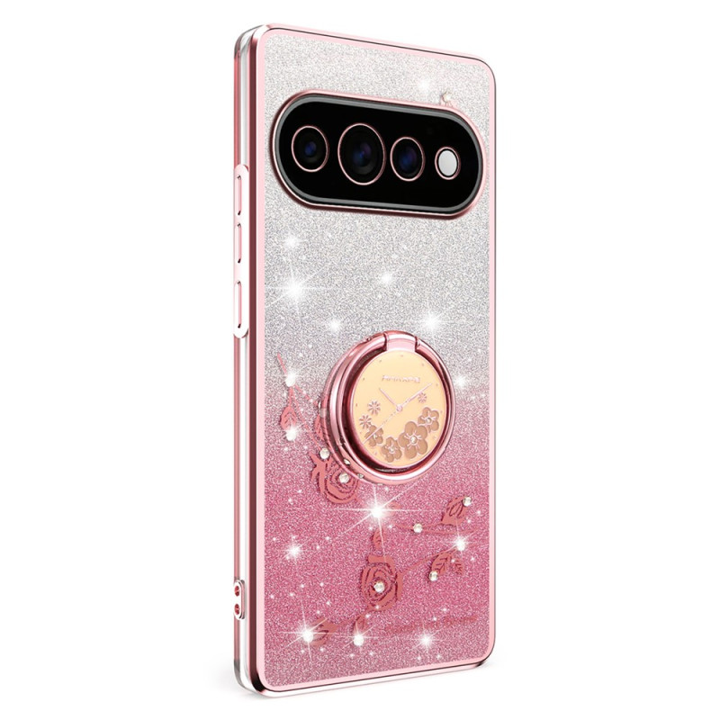 Coque Google Pixel 11 Pro XL Fleurs et Strass avec Anneau-Support KADEM