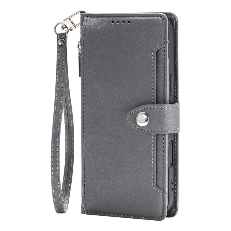 Housse iPhone 18 Pro / 17 Pro Portefeuille Grain Litchi avec Poche Zippée