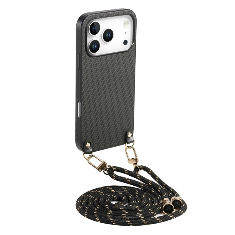 Coque à Cordon iPhone 18 Pro / 17 Pro Effet Fibre de Carbone