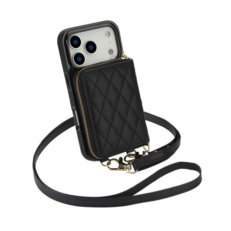 Coque iPhone 18 Pro / 17 Pro Portefeuille Matelassé à Bandoulière