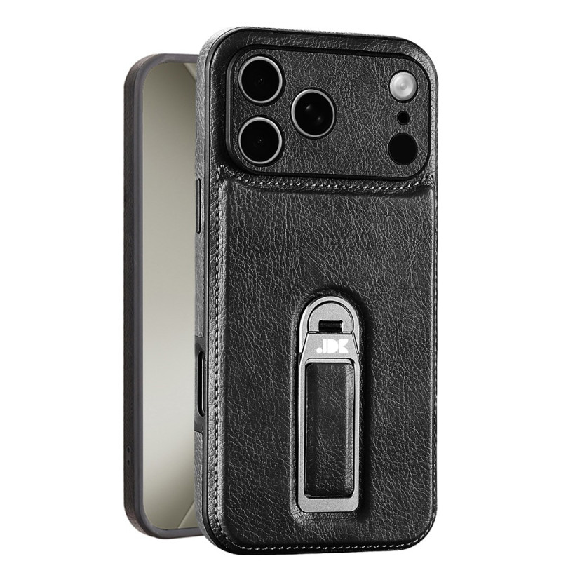 Coque iPhone 18 Pro / 17 Pro Effet Cuir avec Anneau Support Métallique