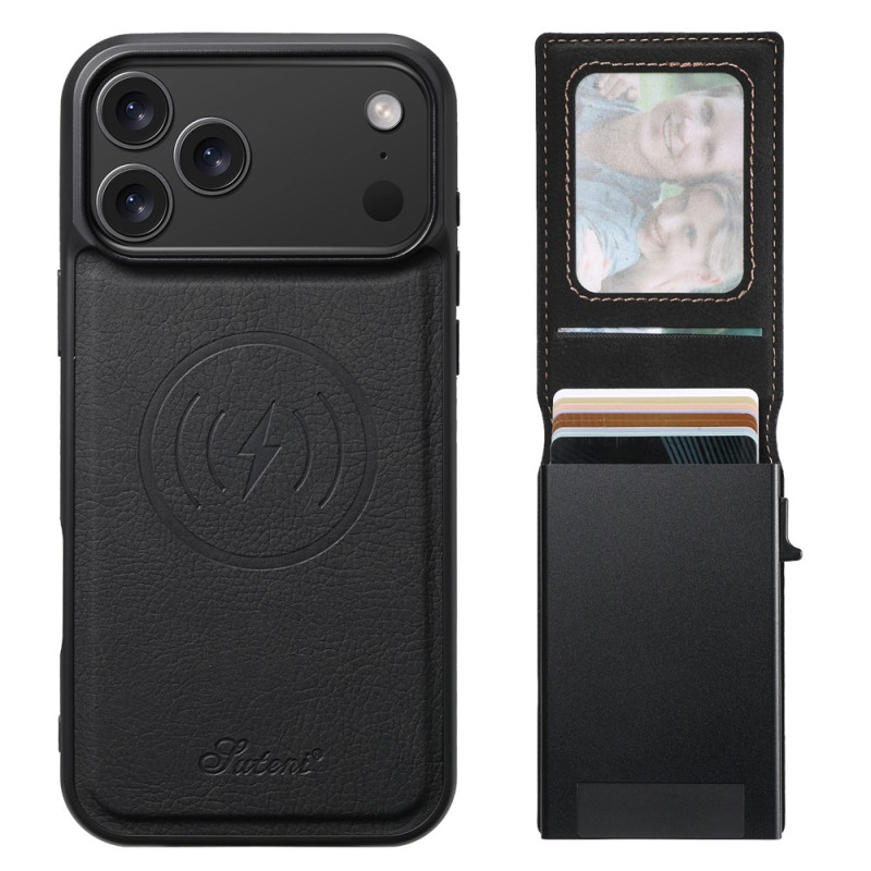 Coque iPhone 18 Pro Max / 17 Pro Max Grain Litchi avec Porte-Cartes Amovible