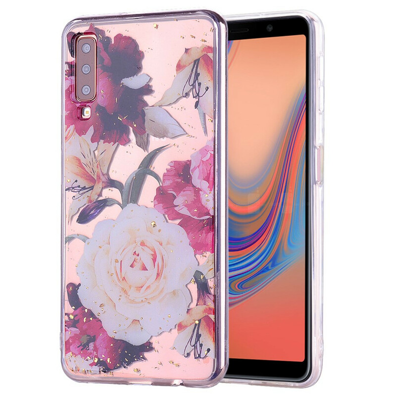 Coque Samsung Galaxy A70 Floralies et Paillettes