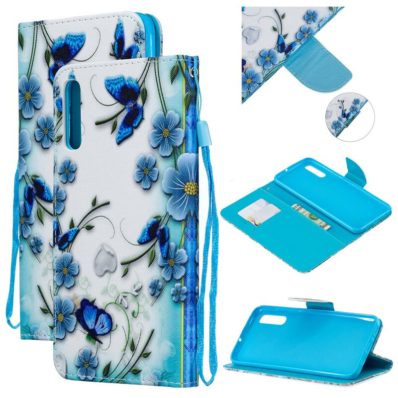 Housse Samsung Galaxy A70 Papillons Colorés et Lanière Amovible Housse Samsung Galaxy A70 Papillons Colorés et Lanière Amovible