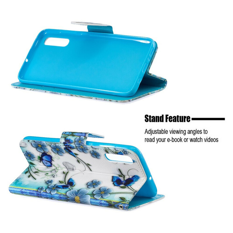Housse Samsung Galaxy A70 Papillons Colorés et Lanière Amovible Housse Samsung Galaxy A70 Papillons Colorés et Lanière Amovible