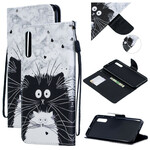 Housse Samsung Galaxy A70 Chat Blanc Chat Noir à Lanière Amovible Housse Samsung Galaxy A70 Chat Blanc Chat Noir à Lanière Amovible