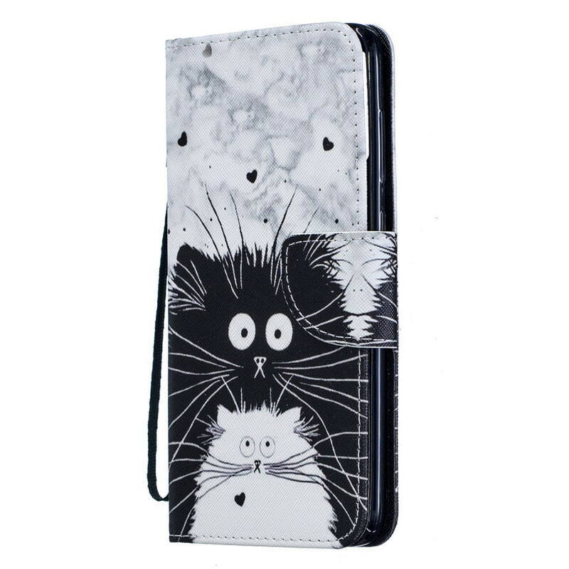 Housse Samsung Galaxy A70 Chat Blanc Chat Noir à Lanière Amovible Housse Samsung Galaxy A70 Chat Blanc Chat Noir à Lanière Amovible