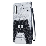 Housse Samsung Galaxy A70 Chat Blanc Chat Noir à Lanière Amovible Housse Samsung Galaxy A70 Chat Blanc Chat Noir à Lanière Amovible