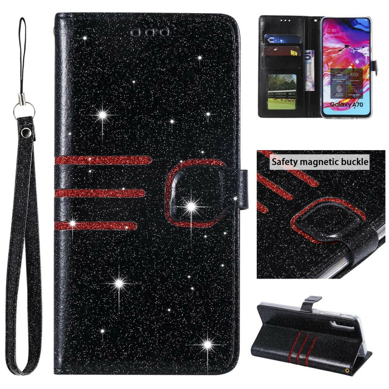 Housse Samsung Galaxy A70 Paillettes Design à Lanière Housse Samsung Galaxy A70 Paillettes Design à Lanière