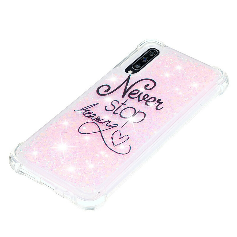 Coque Samsung Galaxy A70 Never Stop Dreaming Paillettes