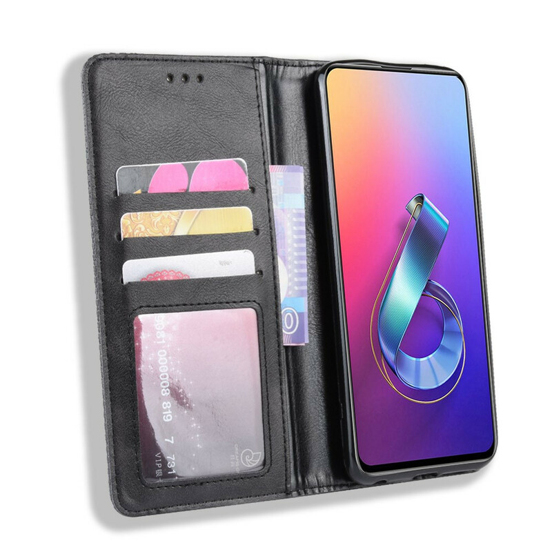 Flip Cover Asus ZenFone 6 Effet Cuir Vintage Stylisé Flip Cover Asus ZenFone 6 Effet Cuir Vintage Stylisé