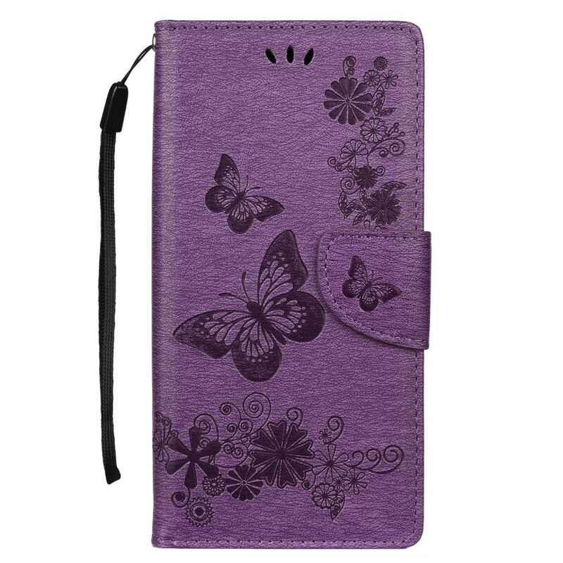 Housse Samsung Galaxy Note 10 Plus Papillons et Floralies à Lanière