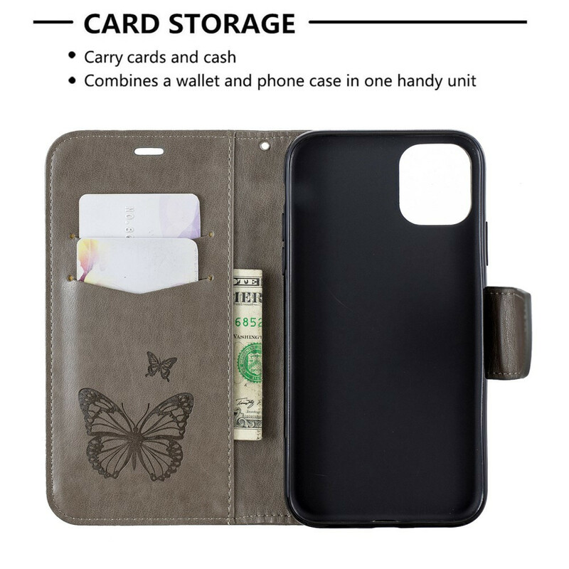 Housse iPhone 11R Papillons Imprimés à Lanière Housse iPhone 11R Papillons Imprimés à Lanière