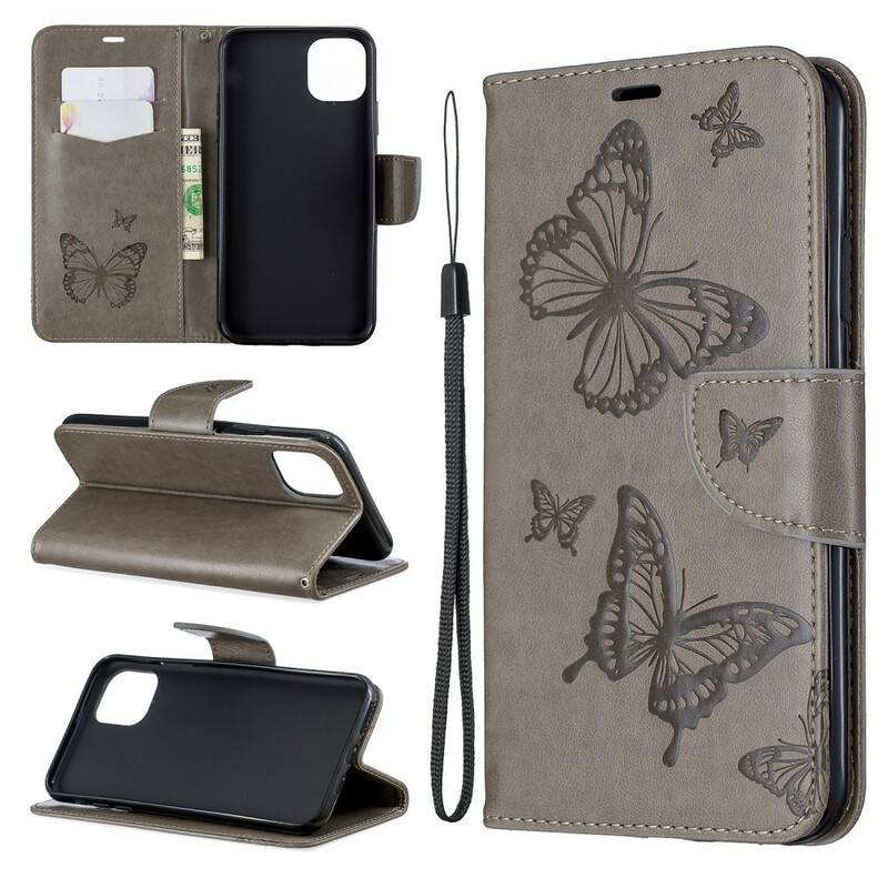 Housse iPhone 11 Max Papillons Imprimés à Lanière Housse iPhone 11 Max Papillons Imprimés à Lanière