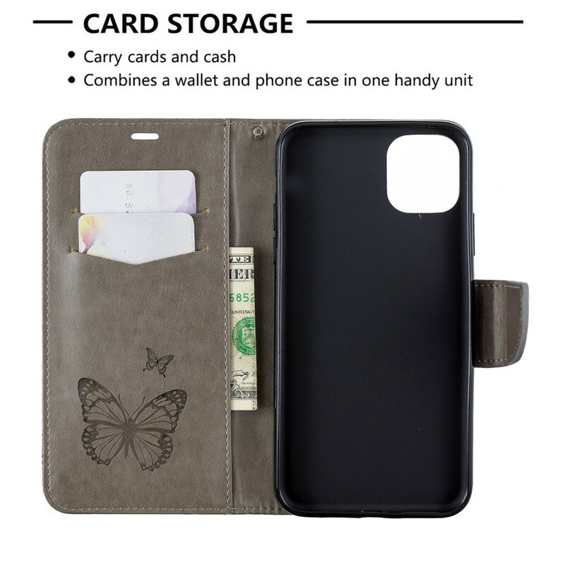 Housse iPhone 11 Max Papillons Imprimés à Lanière Housse iPhone 11 Max Papillons Imprimés à Lanière