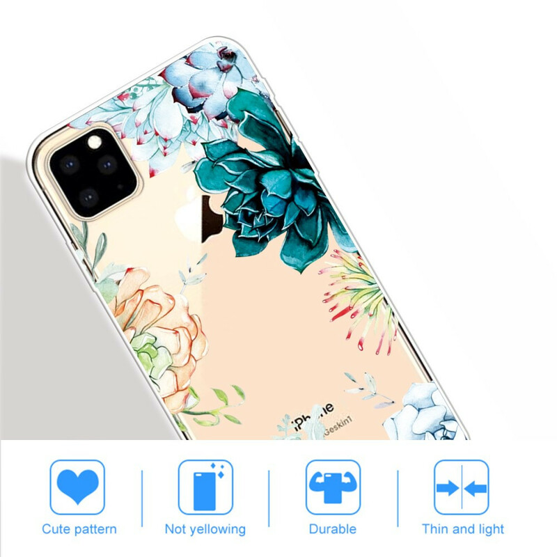 Coque iPhone 11 Max Transparente Fleurs Aquarelle