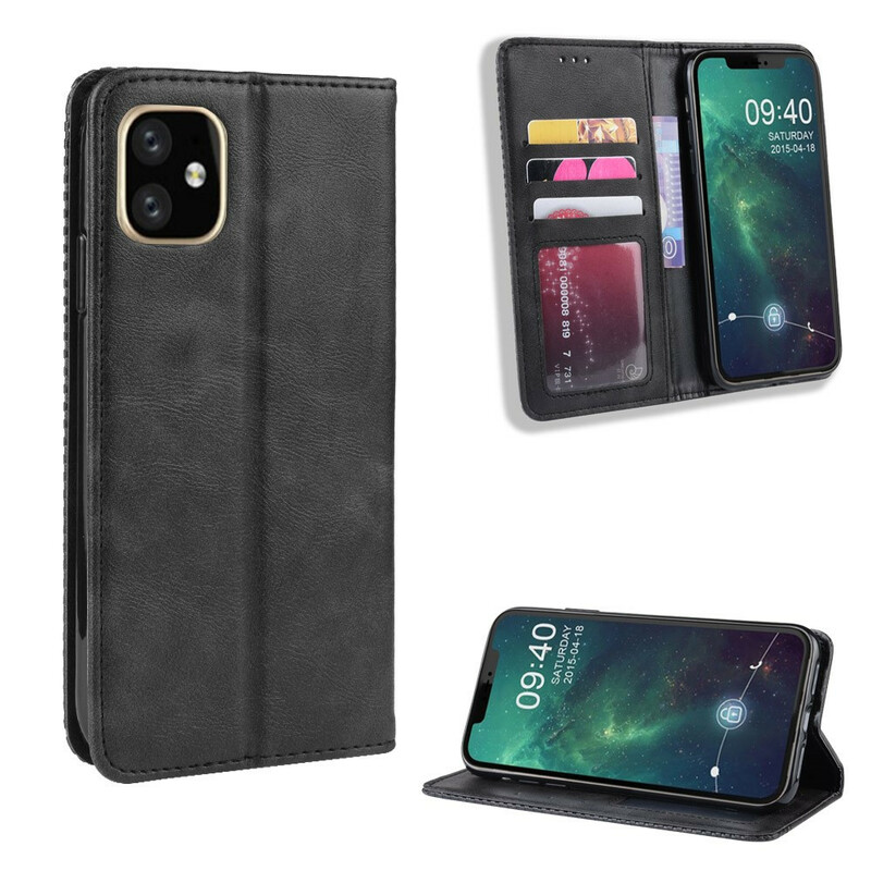 Flip Cover iPhone 11 Pro Max Effet Cuir Vintage Stylisé Flip Cover iPhone 11 Pro Max Effet Cuir Vintage Stylisé