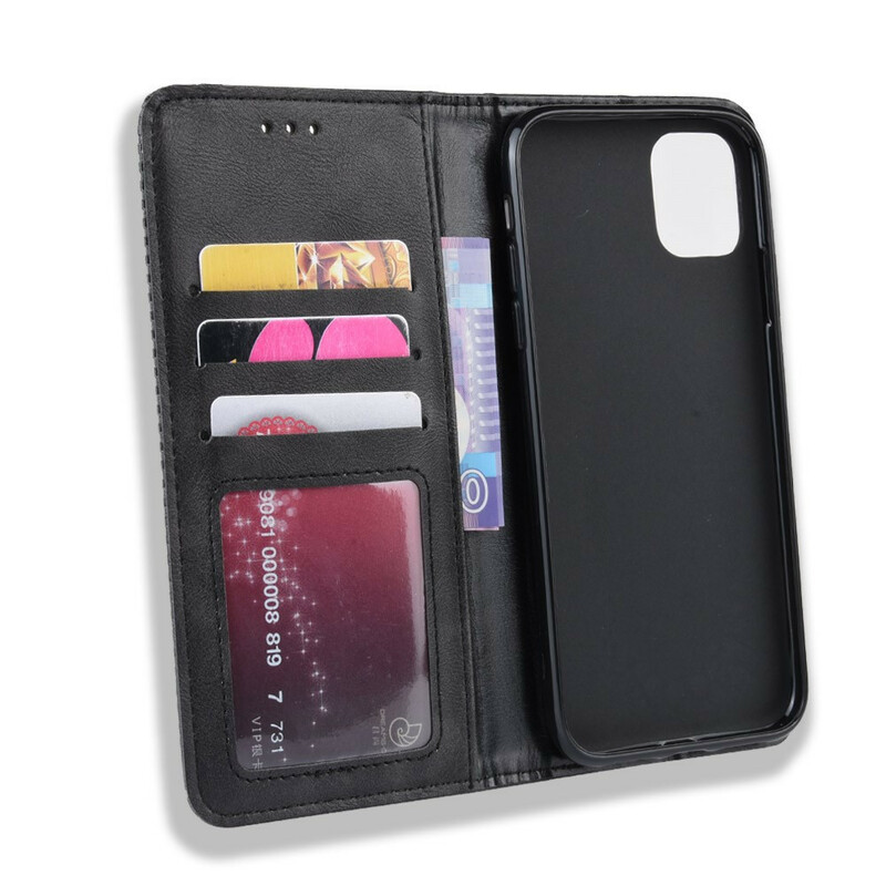 Flip Cover iPhone 11 Pro Max Effet Cuir Vintage Stylisé Flip Cover iPhone 11 Pro Max Effet Cuir Vintage Stylisé