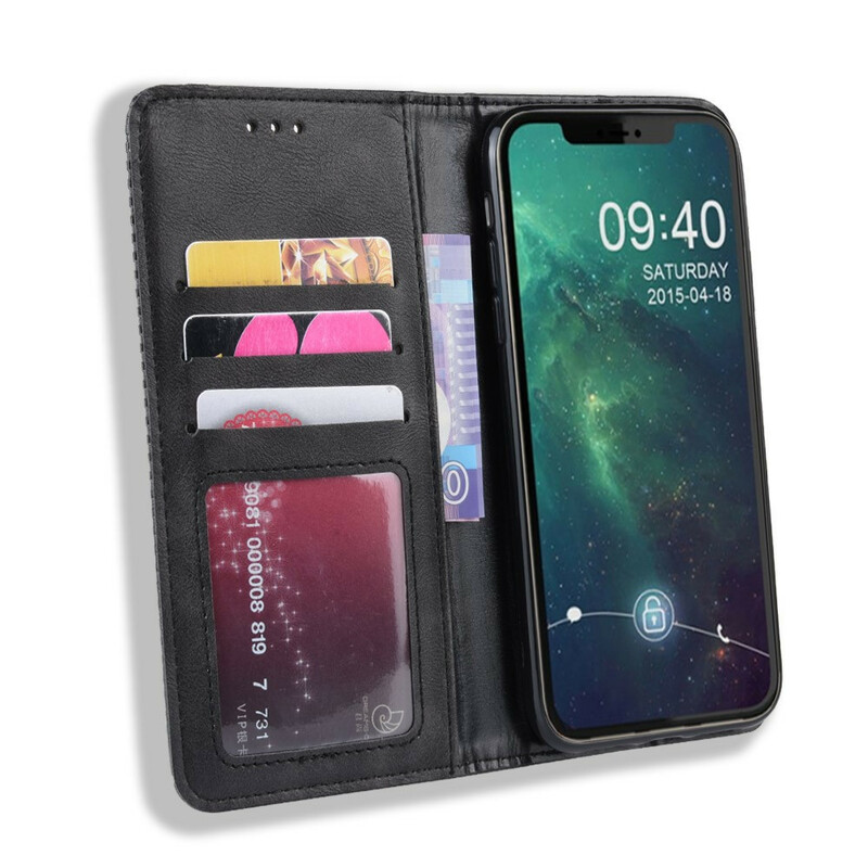 Flip Cover iPhone 11 Pro Max Effet Cuir Vintage Stylisé Flip Cover iPhone 11 Pro Max Effet Cuir Vintage Stylisé