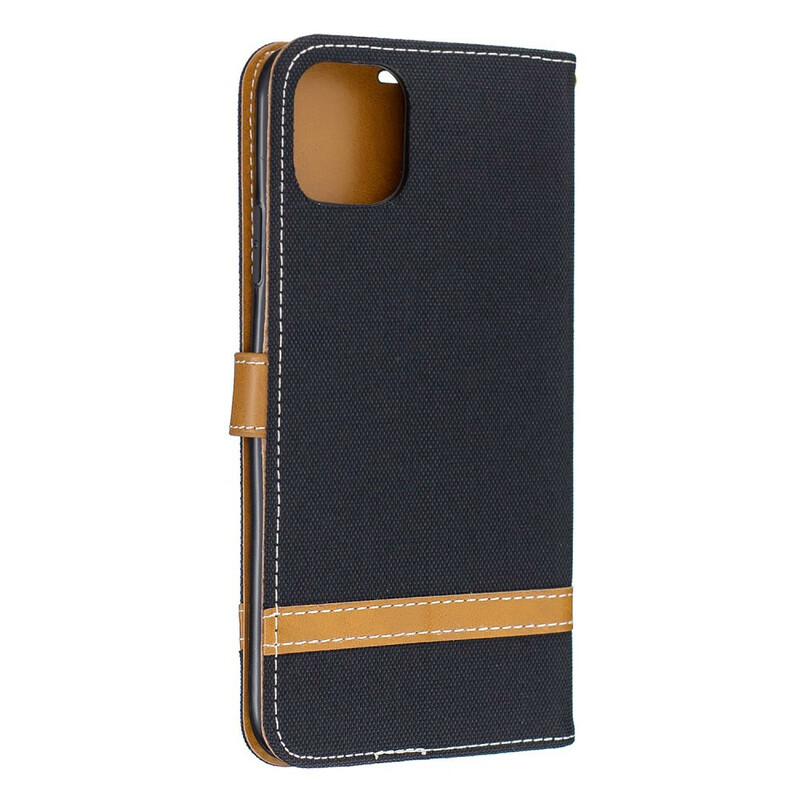 Housse iPhone 11 Pro Max Tissu et Effet Cuir à Lanière Housse iPhone 11 Pro Max Tissu et Effet Cuir à Lanière