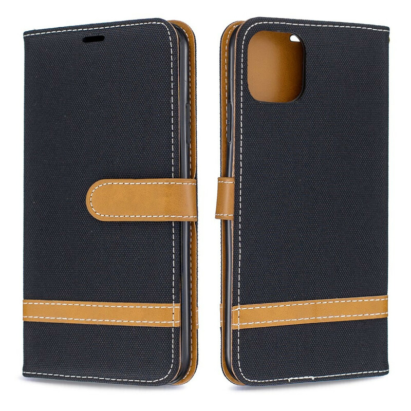 Housse iPhone 11 Pro Max Tissu et Effet Cuir à Lanière Housse iPhone 11 Pro Max Tissu et Effet Cuir à Lanière