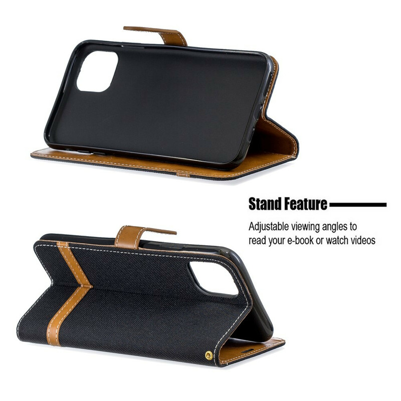 Housse iPhone 11 Pro Max Tissu et Effet Cuir à Lanière Housse iPhone 11 Pro Max Tissu et Effet Cuir à Lanière