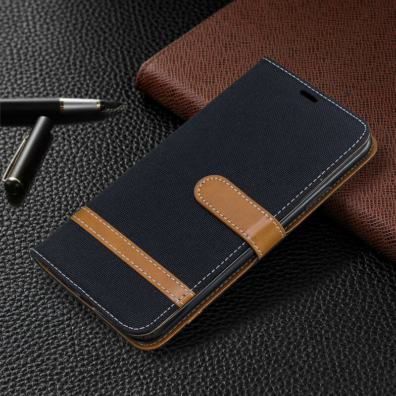 Housse iPhone 11 Pro Max Tissu et Effet Cuir à Lanière Housse iPhone 11 Pro Max Tissu et Effet Cuir à Lanière