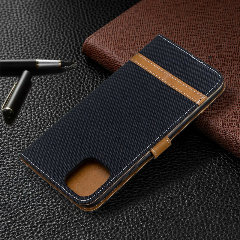 Housse iPhone 11 Pro Max Tissu et Effet Cuir à Lanière Housse iPhone 11 Pro Max Tissu et Effet Cuir à Lanière