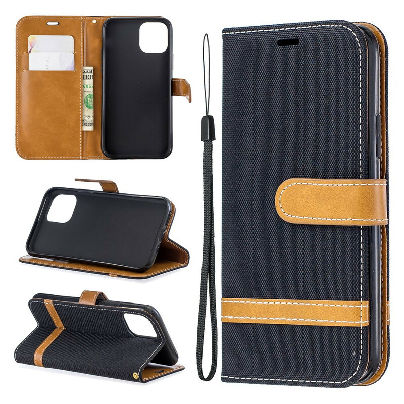 Housse iPhone 11 Pro Tissu et Effet Cuir à Lanière Housse iPhone 11 Pro Tissu et Effet Cuir à Lanière