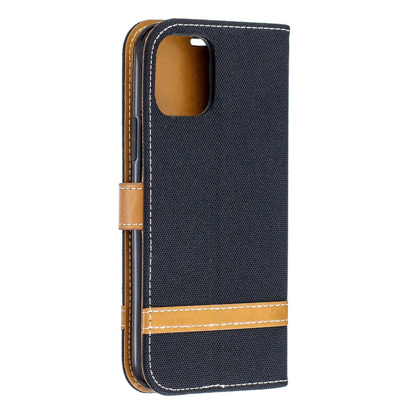 Housse iPhone 11 Pro Tissu et Effet Cuir à Lanière Housse iPhone 11 Pro Tissu et Effet Cuir à Lanière