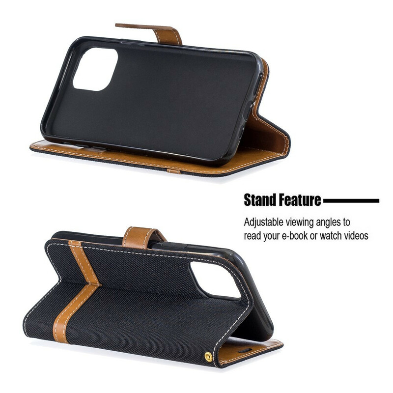 Housse iPhone 11 Pro Tissu et Effet Cuir à Lanière Housse iPhone 11 Pro Tissu et Effet Cuir à Lanière