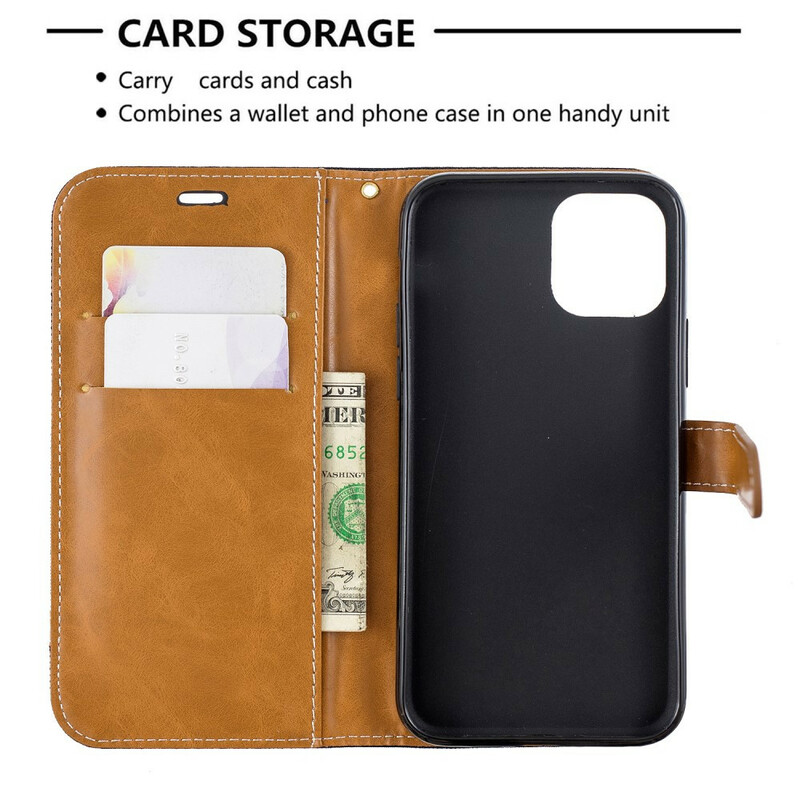 Housse iPhone 11 Pro Tissu et Effet Cuir à Lanière Housse iPhone 11 Pro Tissu et Effet Cuir à Lanière