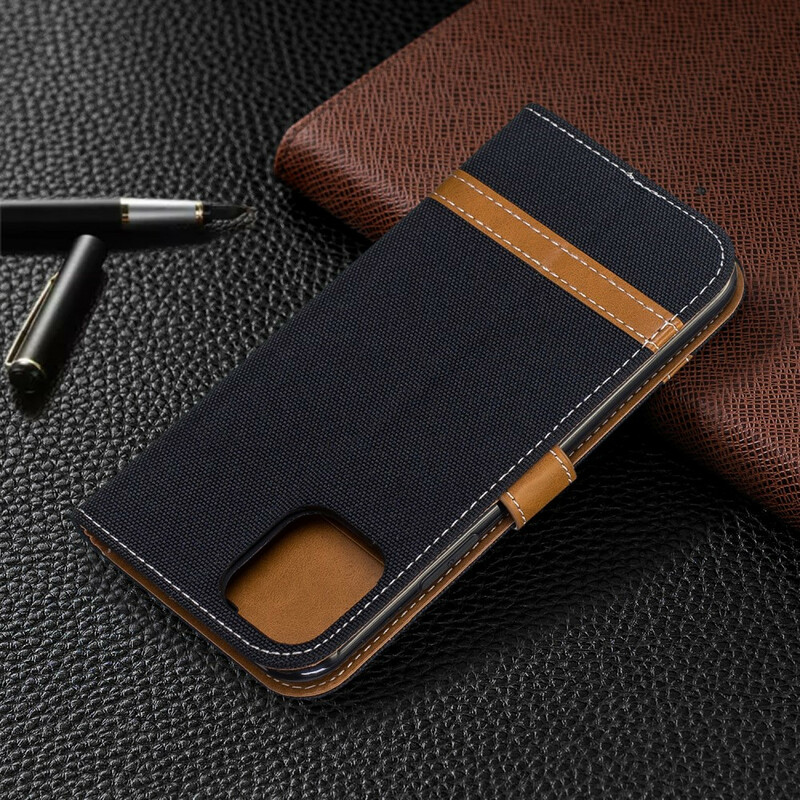 Housse iPhone 11 Pro Tissu et Effet Cuir à Lanière Housse iPhone 11 Pro Tissu et Effet Cuir à Lanière